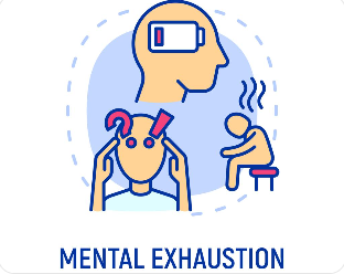 쉬고 있어도 피곤한 사람의 만성 피로 상태를 상징하는 일러스트