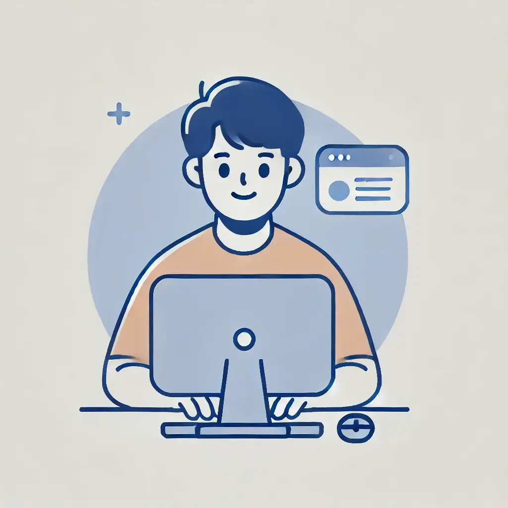 컴퓨터로 금융계좌를 신청하는 청년.