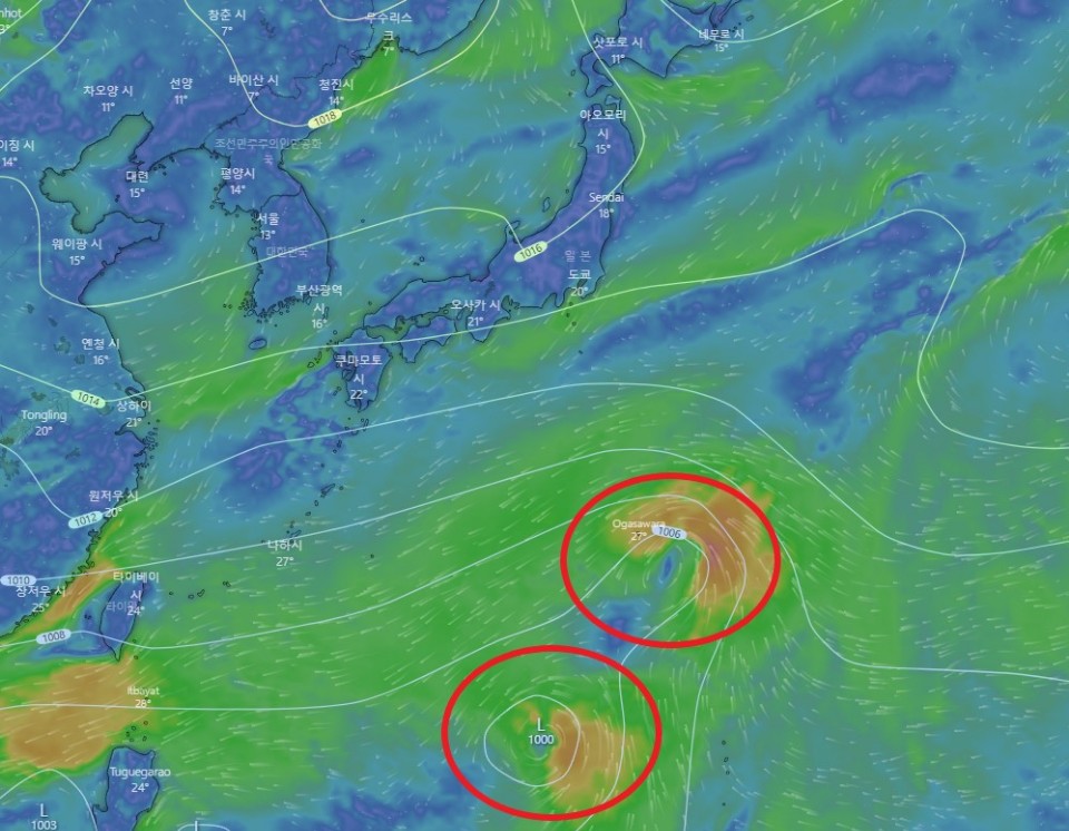 15호태풍탈라스16호태풍노루예상위치