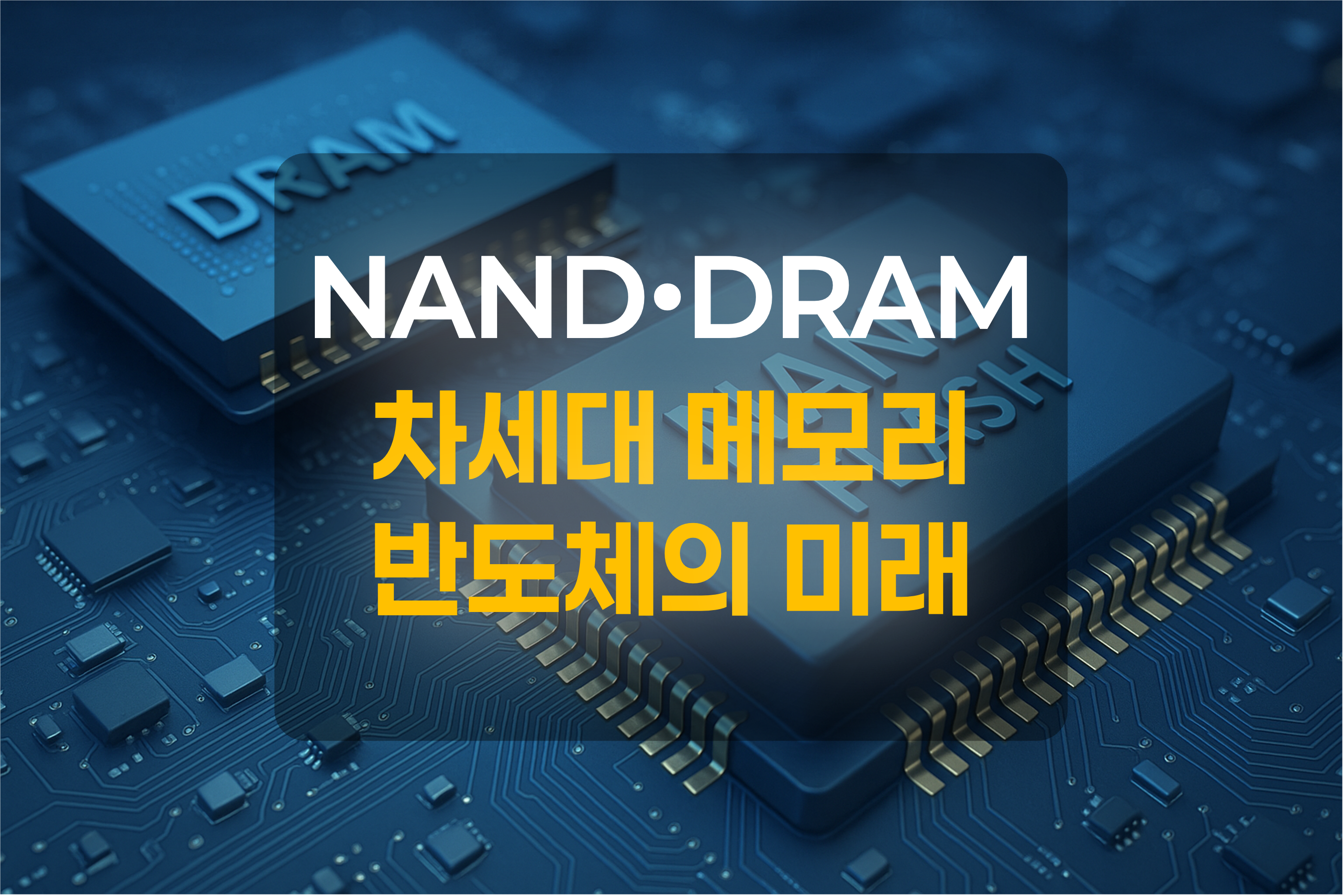 DRAM과 낸드플래시메모리가 보드위에 있는 모습을 이미지화 한 그림