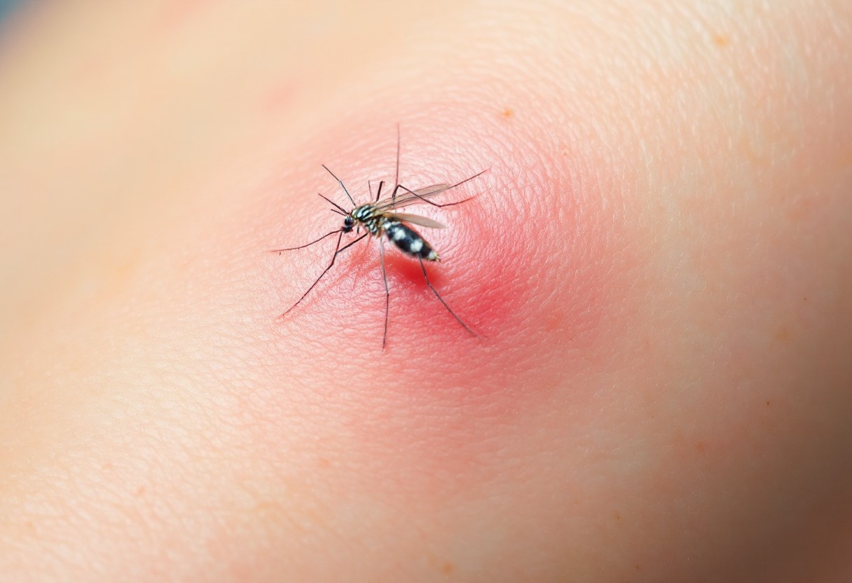 모기에 물려 빨갛게 부어오른 모기 물린 자국