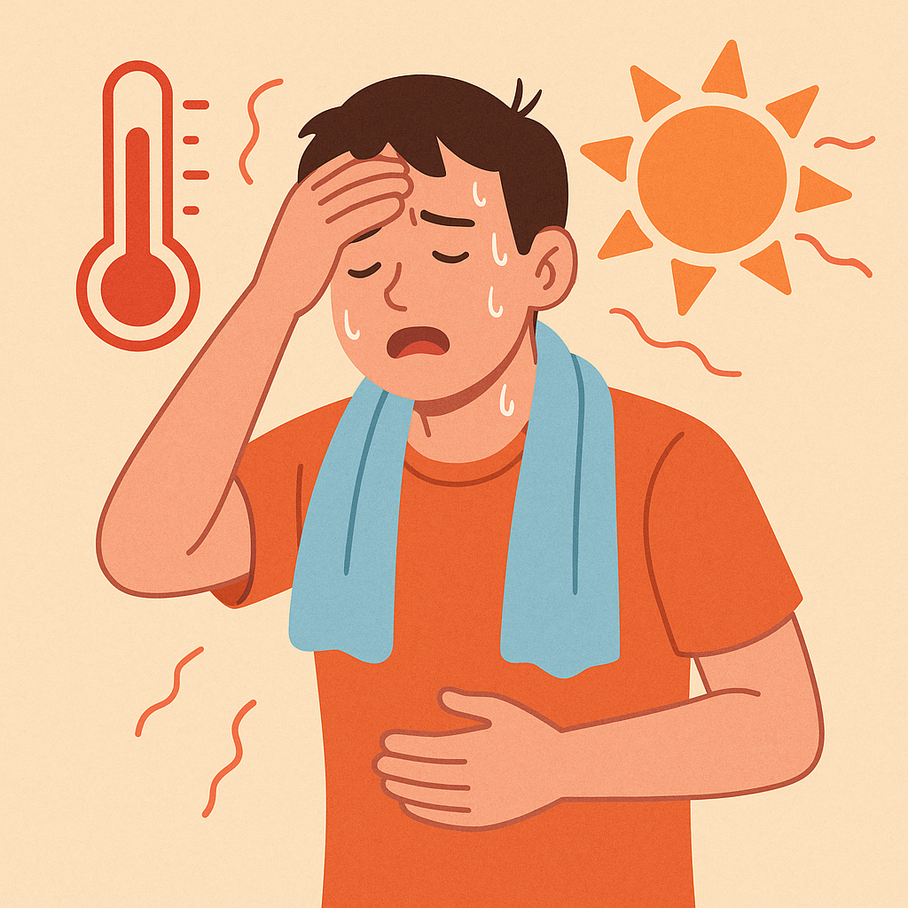 온열질환으로 힘들어 하는 남성