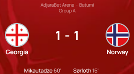UEFA 유로 2024 예선 경기 결과 조지아 노르웨이 그룹 A조