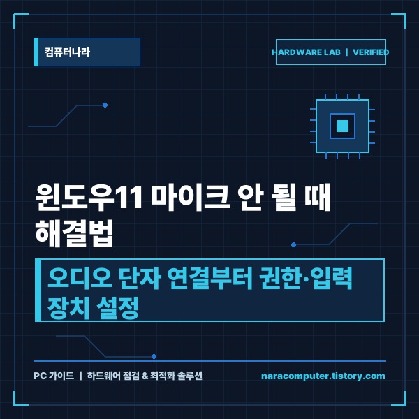 윈도우11 마이크 안 될 때 해결법: 오디오 단자 연결부터 권한&middot;입력 장