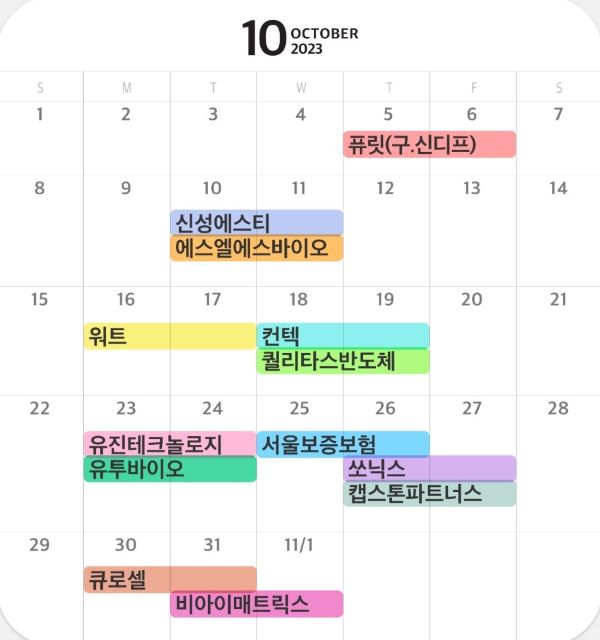 10월 공모주 일정 달력 이미지