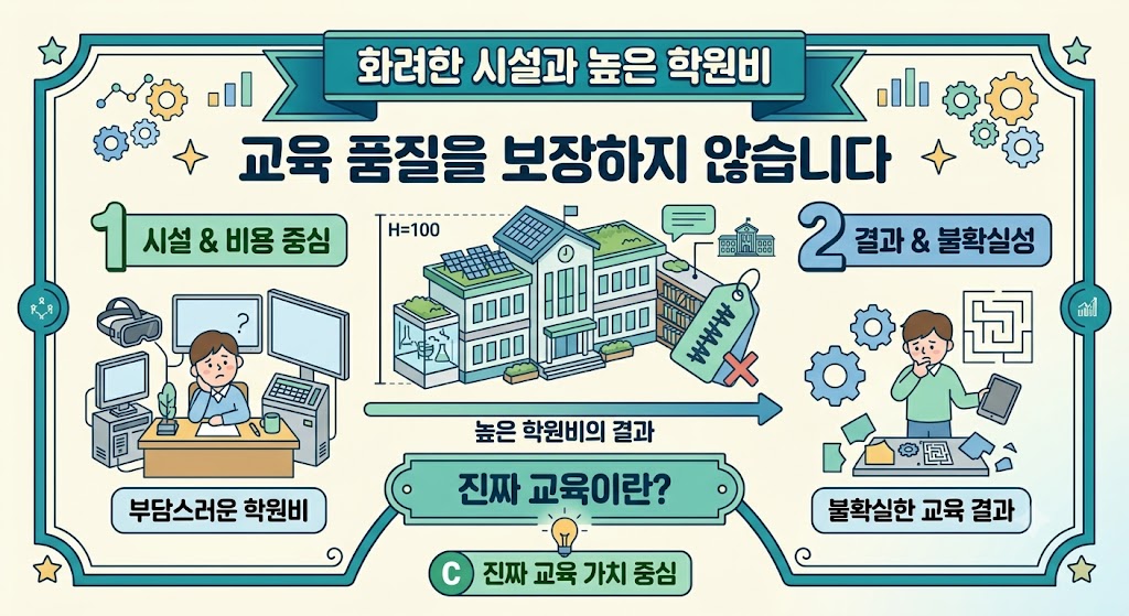 화려한 시설과 높은 학원비가 교육 품질을 보장하지 않습니다