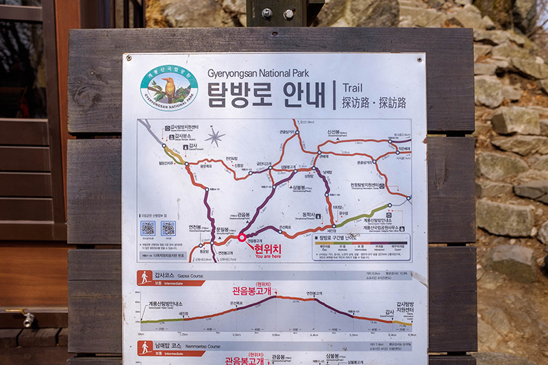 계룡산 탐방로 코스 안내도.