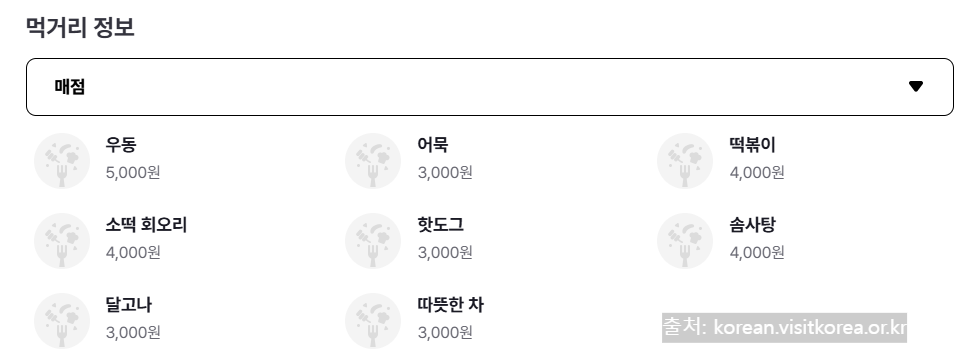 의왕 먹거리 가격 정보