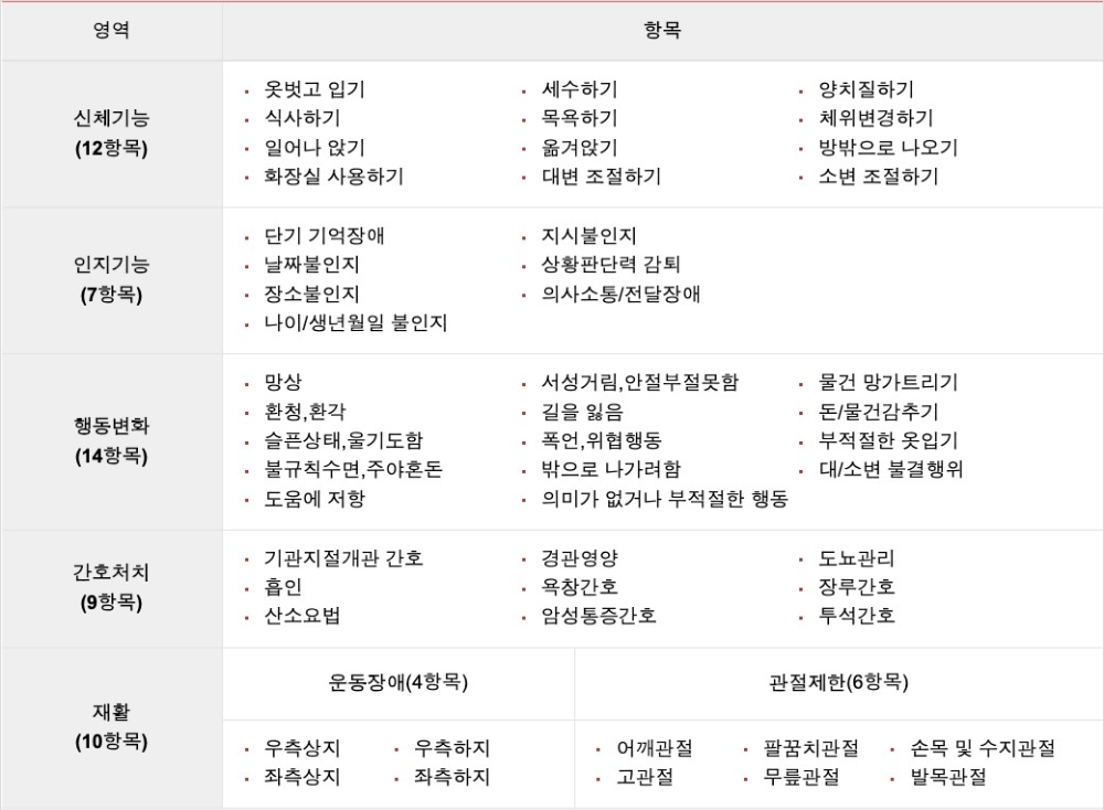 장기요양등급 방문 조사 항목