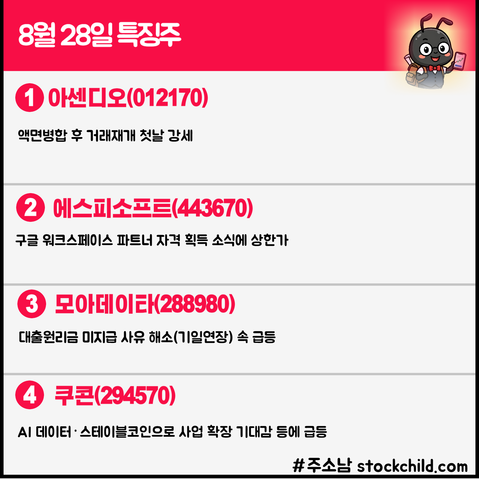 8월 28일 오늘의 특징주