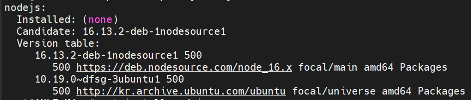 apt-cache policy nodejs