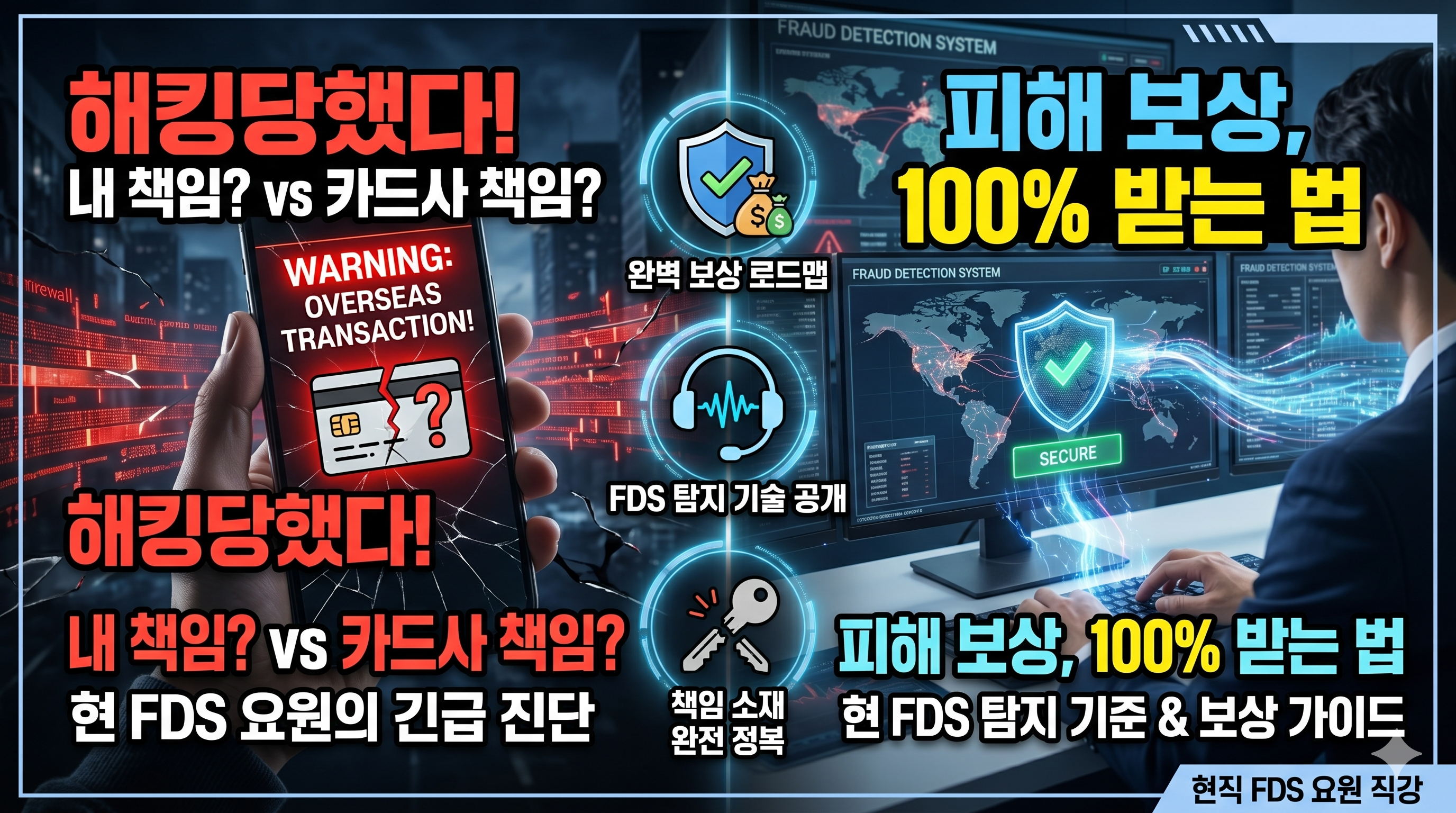 카드사 보안 요원의 보이스피싱 경고 무시 및 EFDS 접속 차단 해지 강요로 발생한 신용카드 부정 결제 금감원 보상 불가 실제 사례