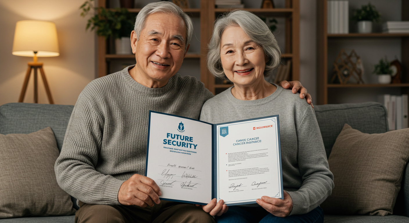 암보험 계약을 마친 후 안심하는 노부부