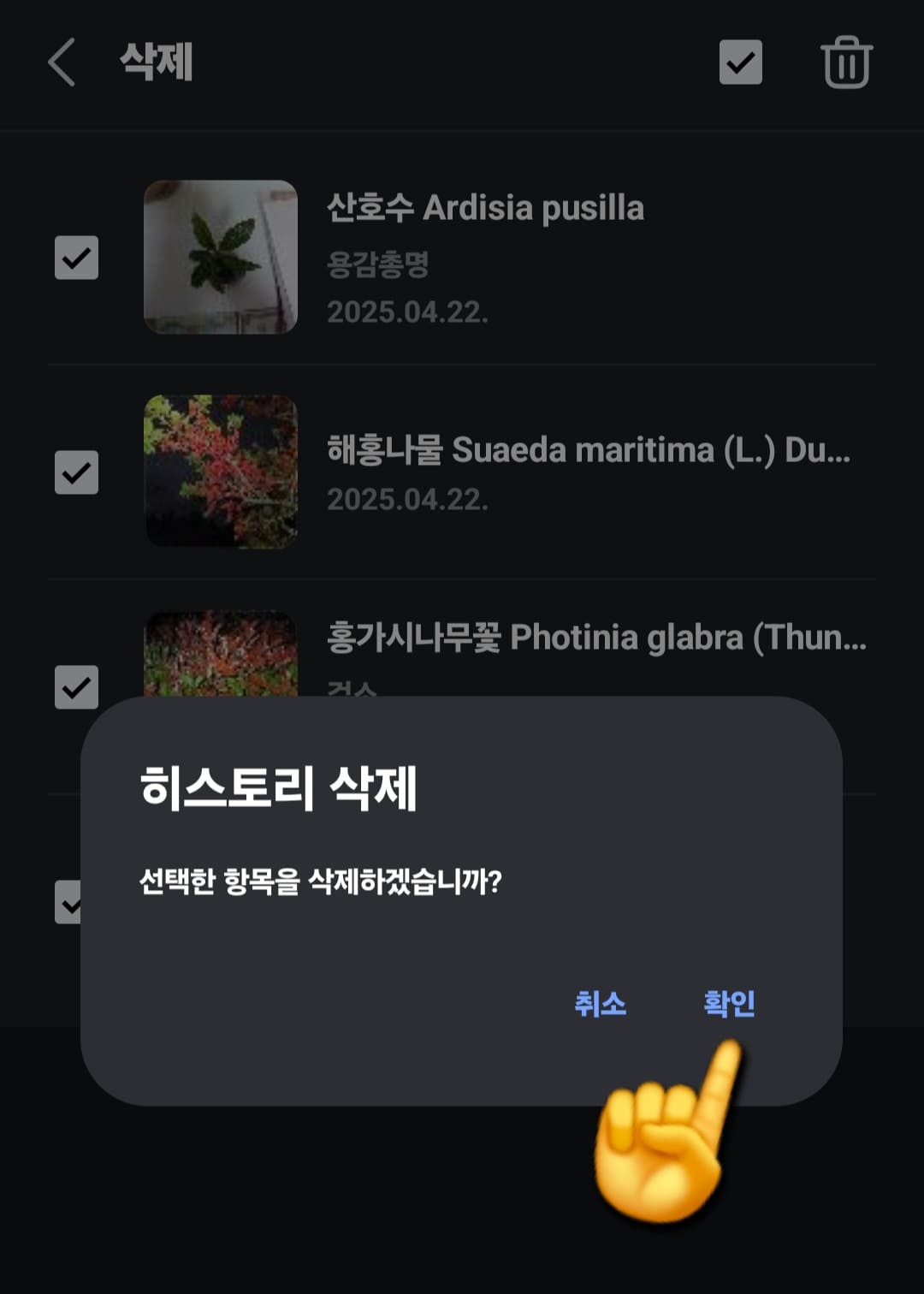 다음(Daum)-꽃검색-방법-안내-이후-선택한-항목을-삭제하겠습니까라는-팝업이-뜨면&amp;#44;-확인을-클릭하면-삭제가-완료됩니다.