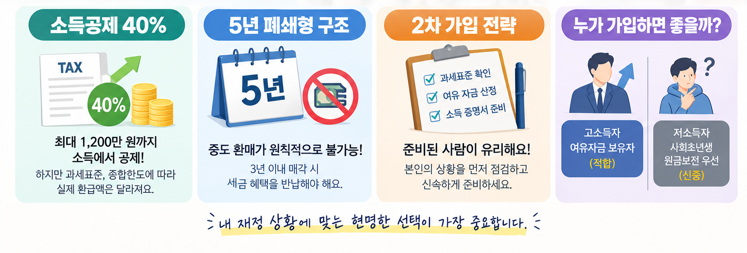 소득공제40%,5년 폐쇄형 구조, 2차 가입 전략