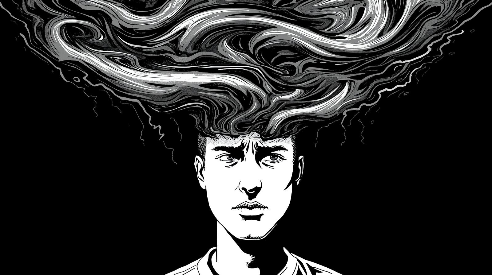 불면증 원인 머릿속 잡념과 불안 일러스트