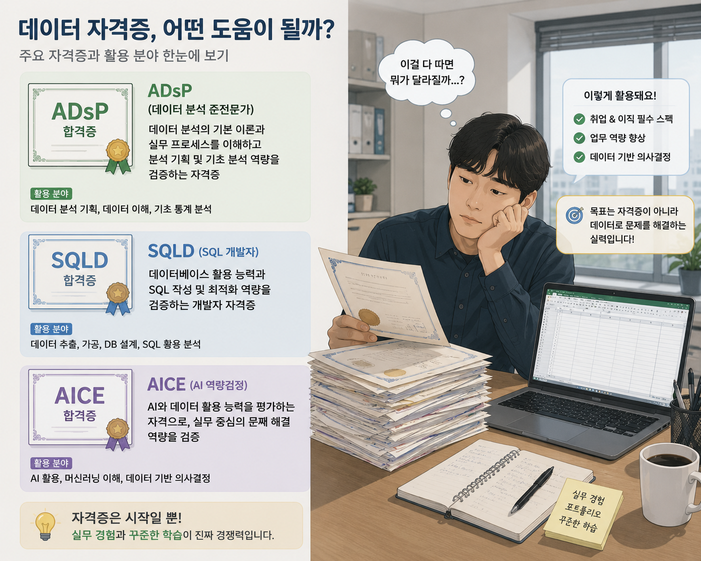 자격증과 빈 화면