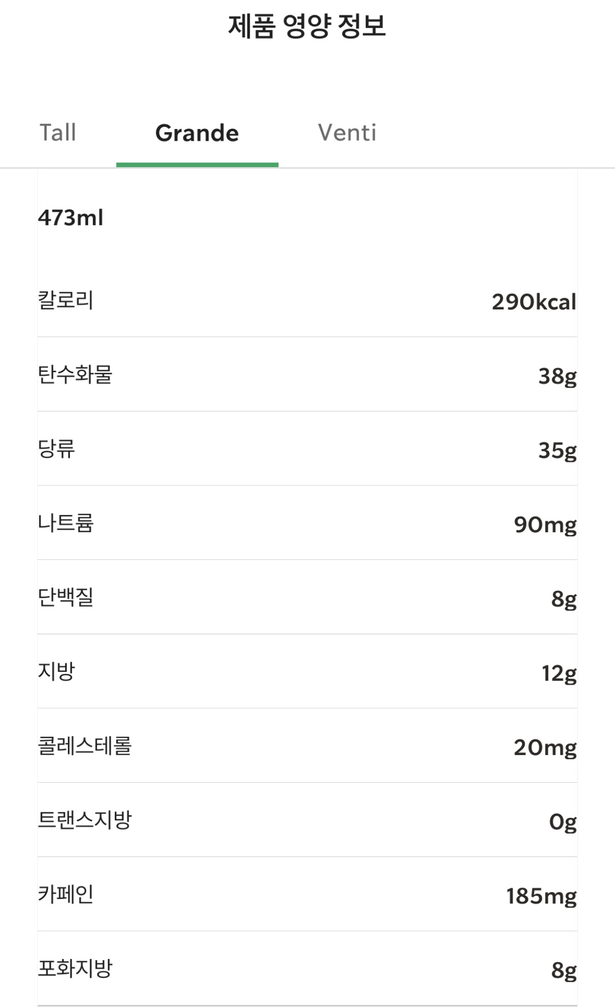 &lt;ICE 블론드 헤이즐넛 클라우드 모카 칼로리&gt; / 스타벅스 APP