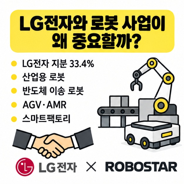 LG전자 지분과 산업용 로봇, 스마트팩토리 사업 연결을 보여주는 그림