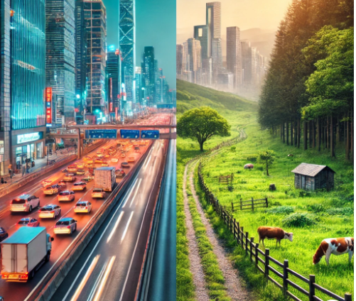 도심과 시골의 도로차이에 대한 설명