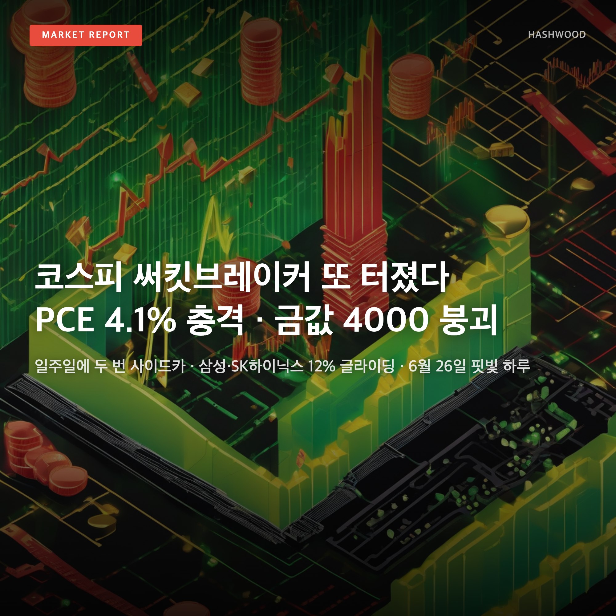코스피 써킷브레이커 또 터졌다 · PCE 4.1% 충격 · 금값 4000 붕괴 — 6월 26일 한국 증시의 핏빛 하루