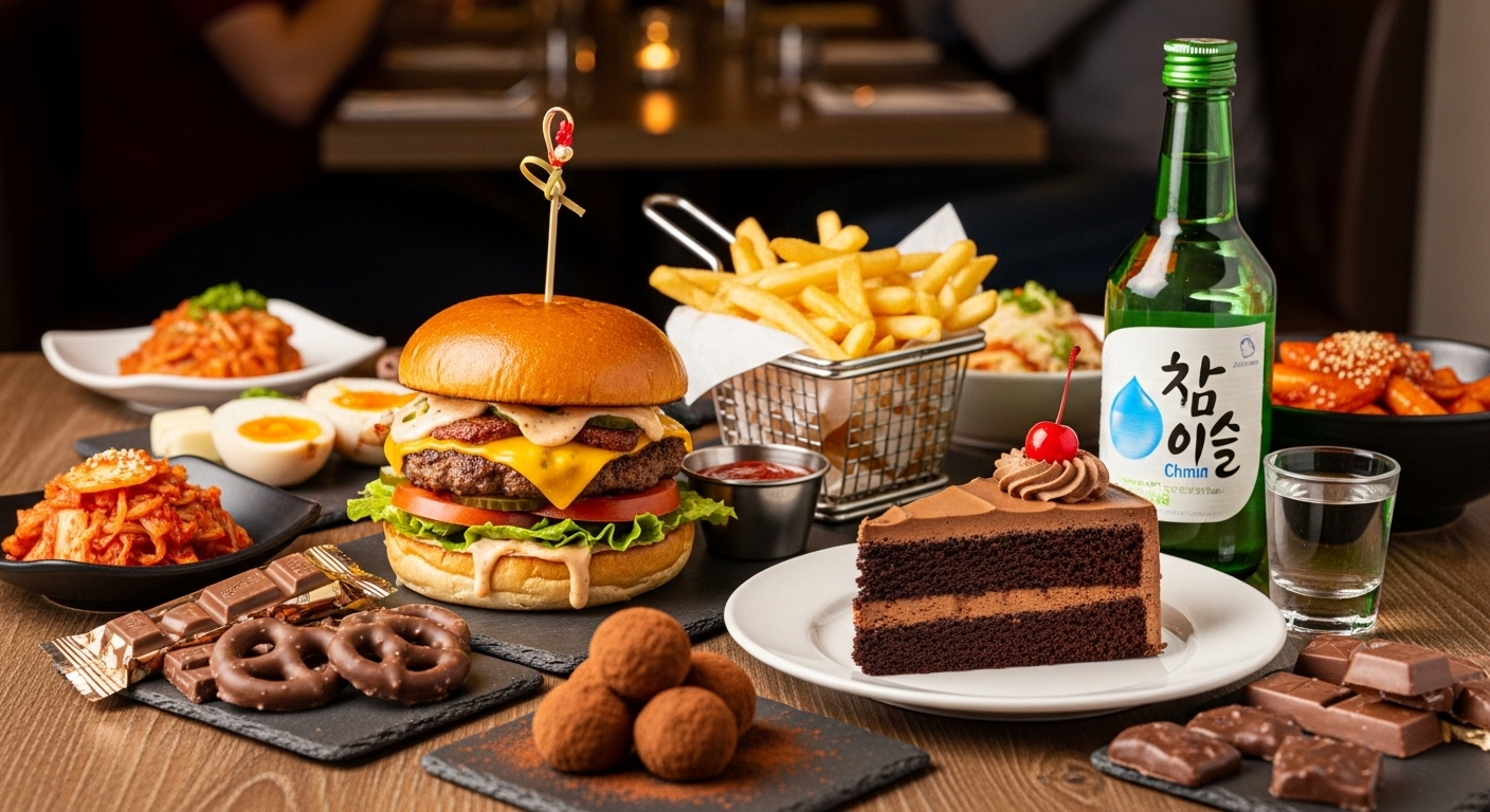 햄버거 소주 과자 등 이미지