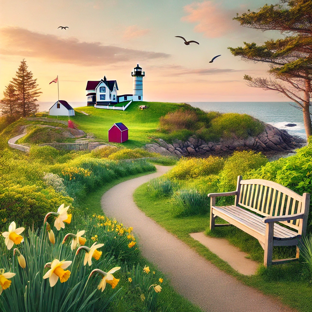 뉴잉글랜드 등대와 봄의 풍경