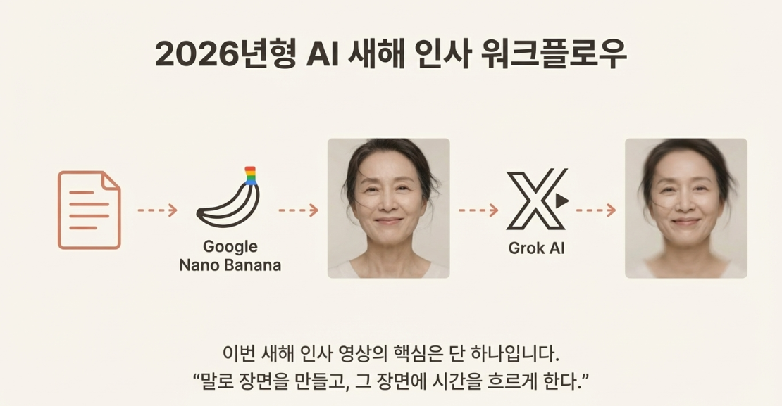 구글 나노 바나나로 새해 이미지 생성 후 Grok AI로 이미지를 영상으로 변환