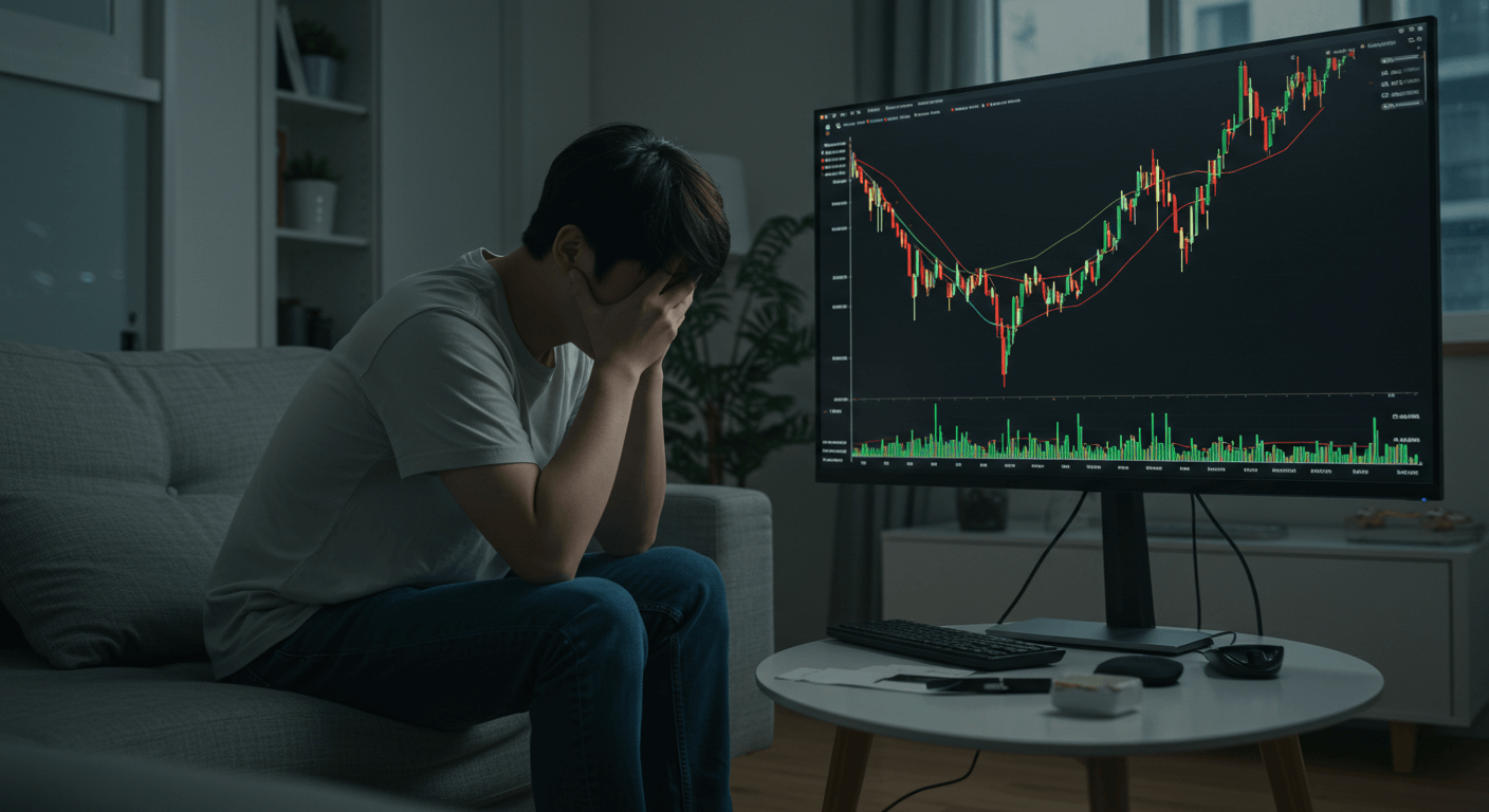한국인 초보 투자자가 손실을 보고 고민하는 장면 2