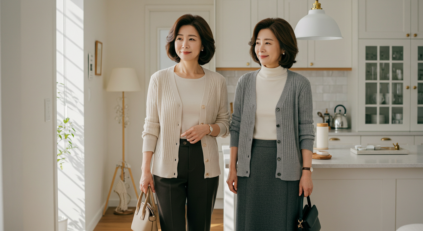 중년여성 봄 가디건