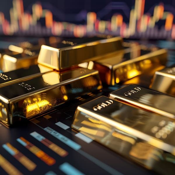 금 ETF 구조 설명을 위한 금괴와 금융 차트 배경의 인포그래픽 이미지