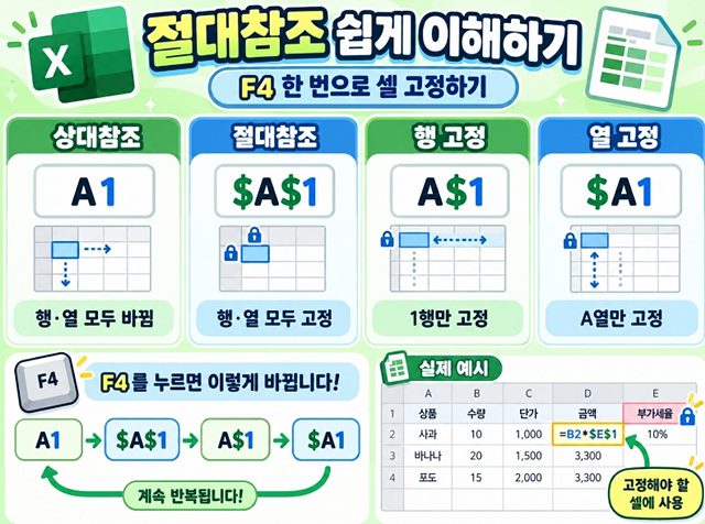 엑셀 수식 단축키｜자동합계&middot;절대참조&middot;수식 복사 쉽게 하기