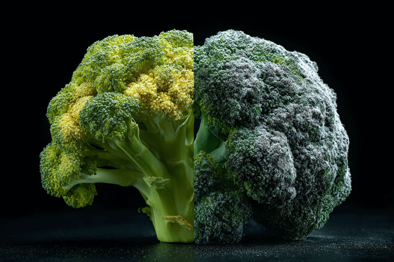 싱싱한-브로콜리와-곰팡이핀-브로콜리-비교-사진