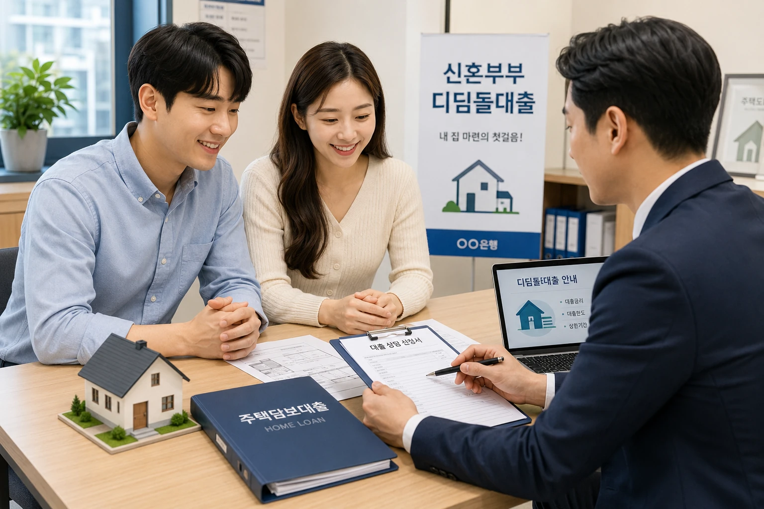 신혼부부 디딤돌대출 상담을 위해 은행에서 서류를 검토하는 모습