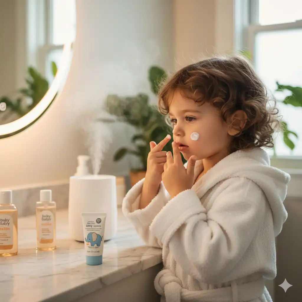 순하고 약산성인 클렌징 제품으로 세안하는 모습. (순한 약산성 클렌저 사용)