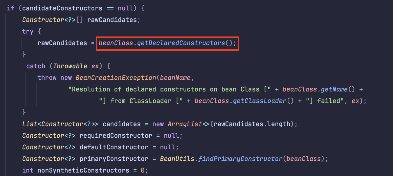 beanClass.getDeclaredConstructors 메서드