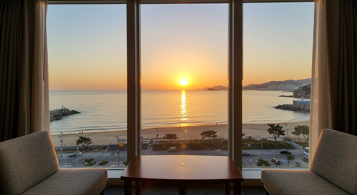 강릉 안목해변 오션뷰 호텔 객실에서 바라본 일출