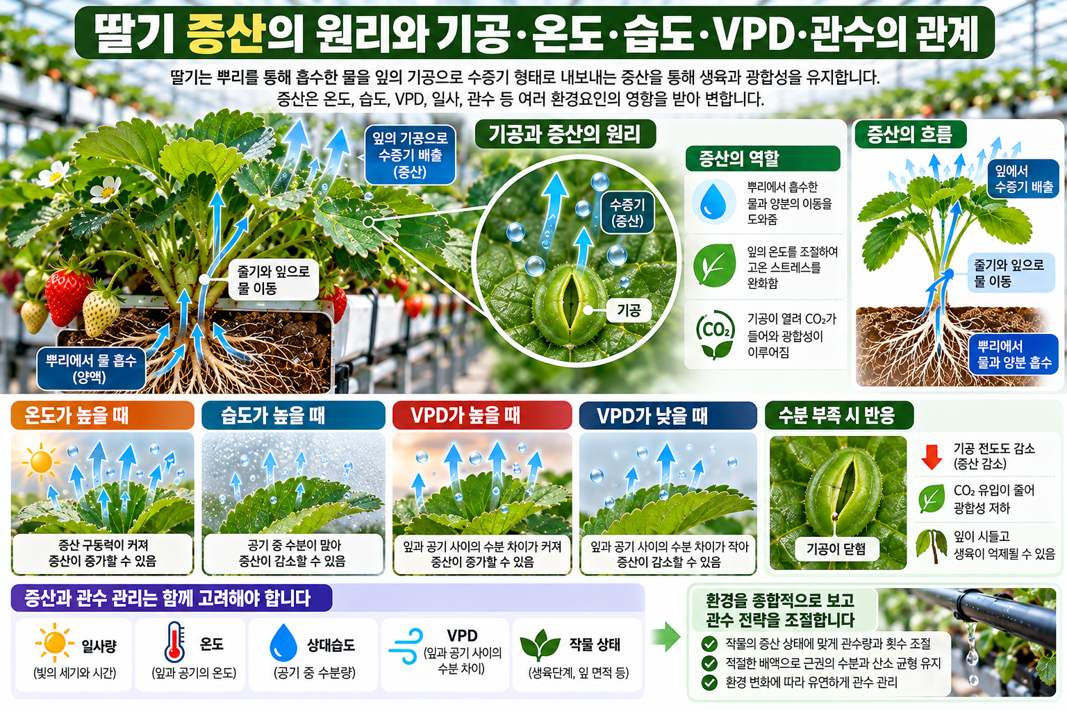 딸기 증산의 원리와 기공&middot;온도&middot;습도&middot;VPD&middot;관수의 관계