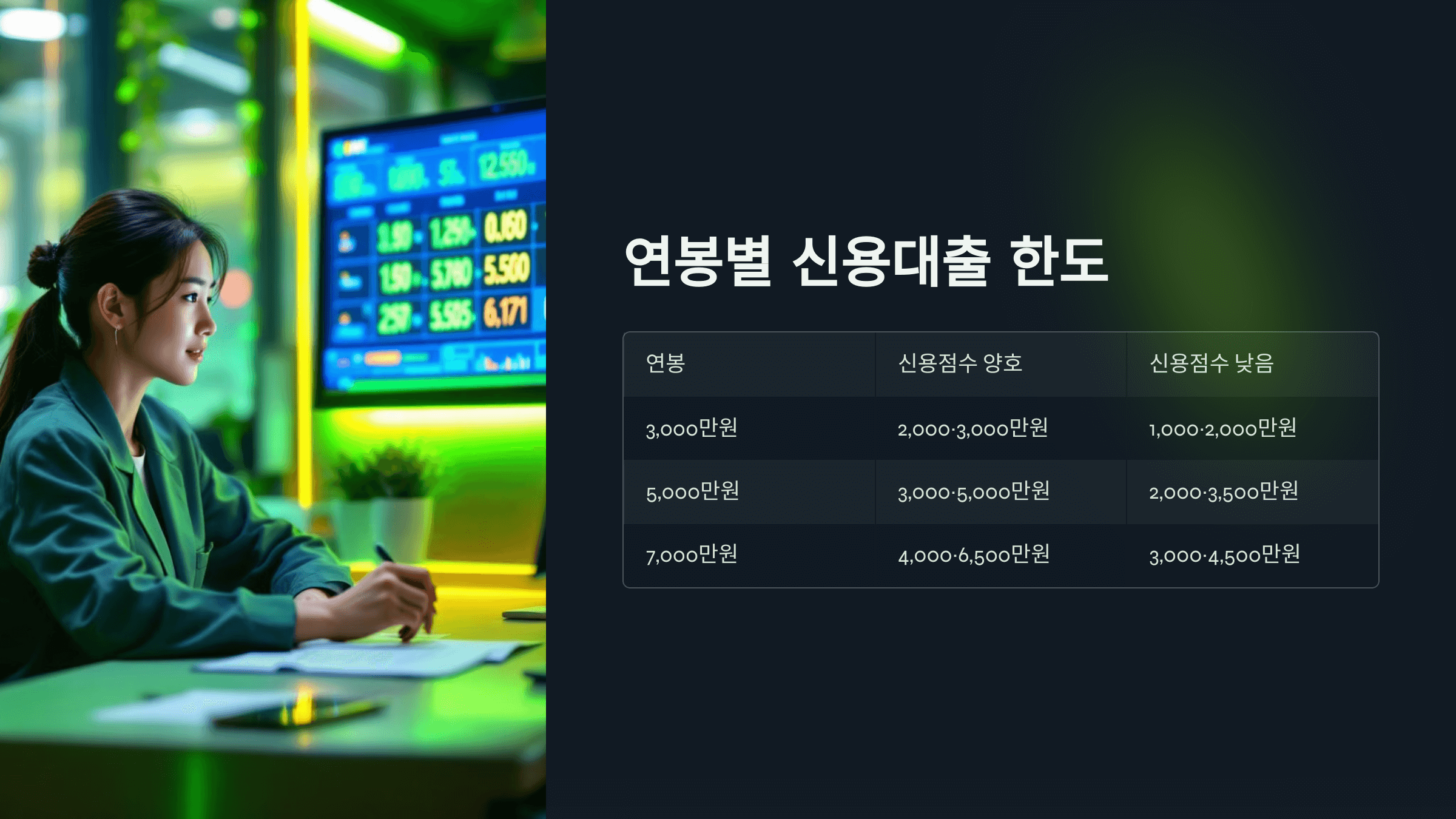 연봉별 신용대출 한도 비교