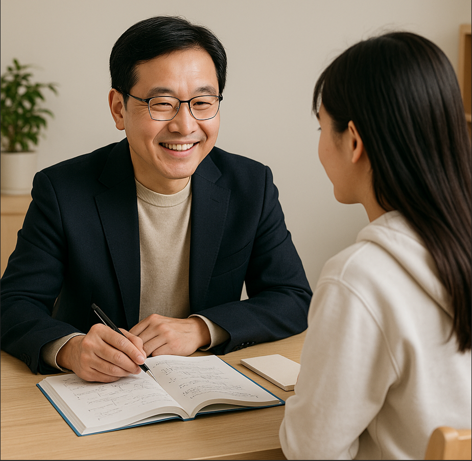 공부법에 대해 선생님과 상담하는 사진