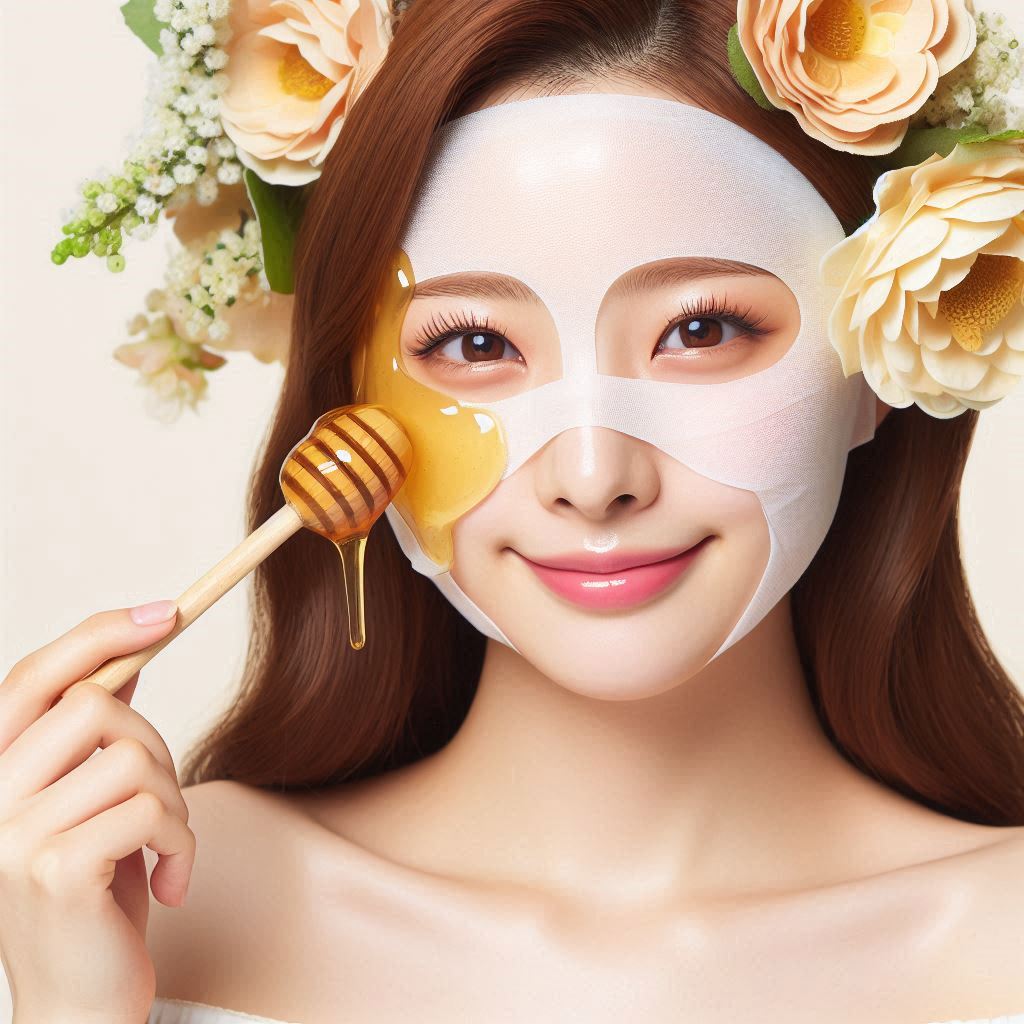 피부미백을 위해 꿀팩으로 홈케어하는 여성