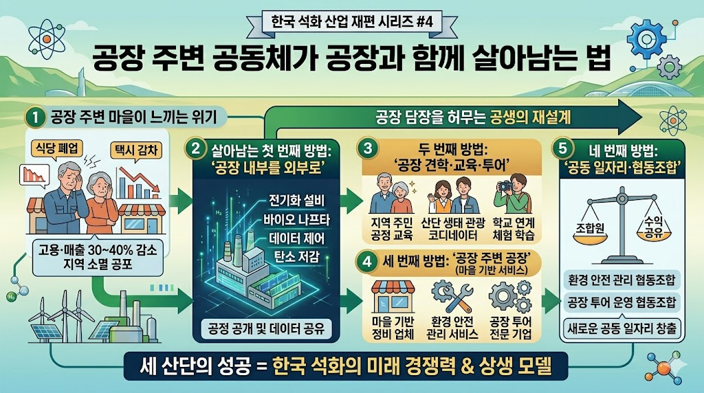 석화 산업 재편 시리즈, 공장 주변 공동체가 공장과 함께 살아 남는 방법 인포그래픽