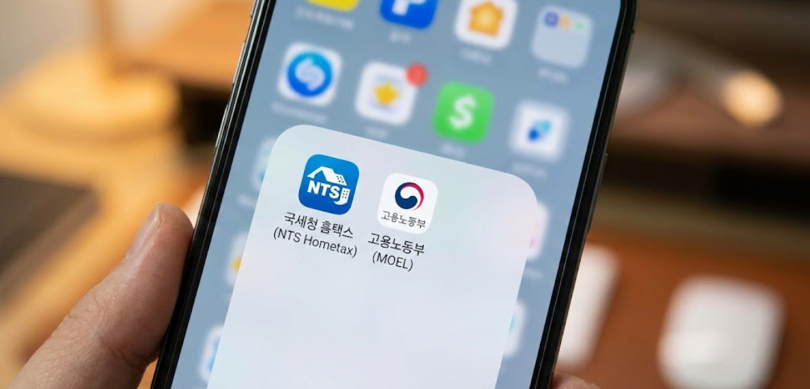 스마트폰 화면에 국세청과 고용노동부 AI 서비스 화면이 띄워져 있는 모습
