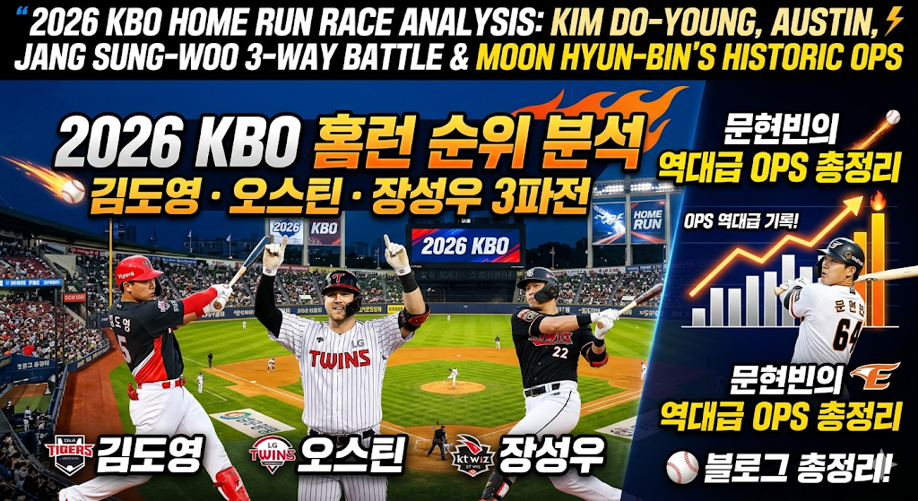 2026 KBO 홈런 순위 분석: 김도영&middot;오스틴&middot;장성우 3파전과 문현빈의 역대급 OPS 총정리