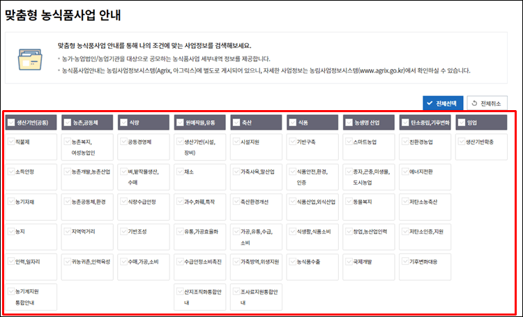 맞춤형농식품사업-카테고리