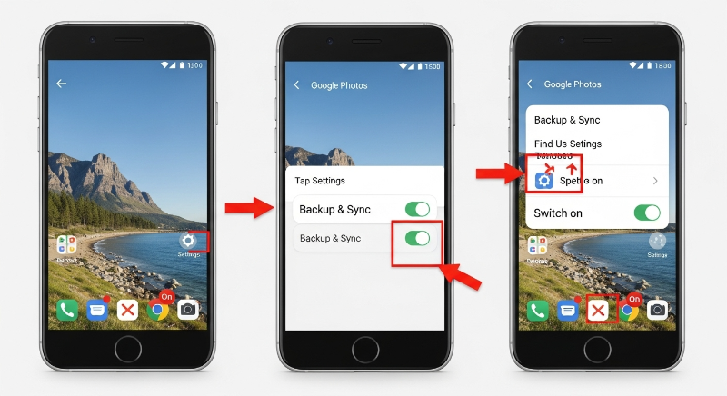 Google 포토 앱에서 &amp;#39;백업 및 동기화&amp;#39;를 설정하면 자동백업