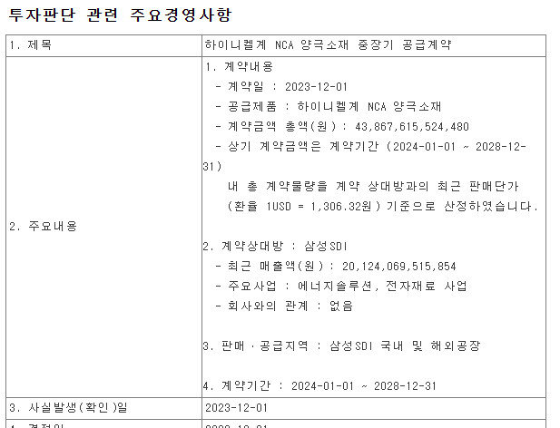 에코프로비엠 계약 발표