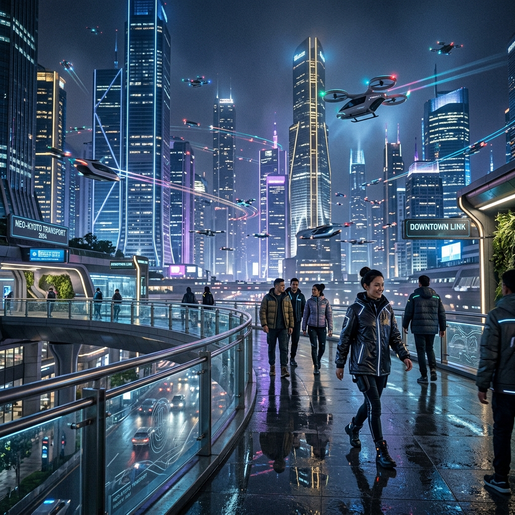 AI 기술이 발전한 미래 스마트 도시 풍경을 표현한 이미지