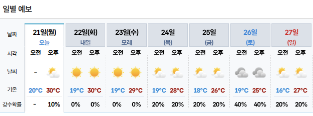 기상청 일별 예보 (서울 기준)