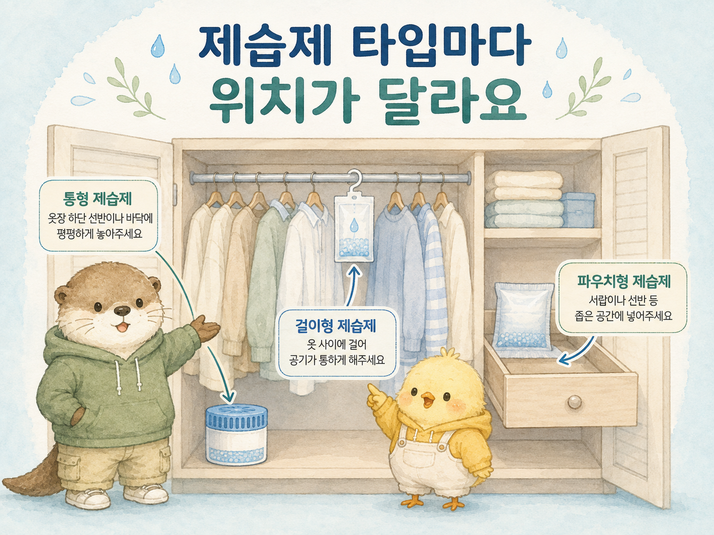 통형 걸이형 파우치형 옷장 제습제 놓는 위치